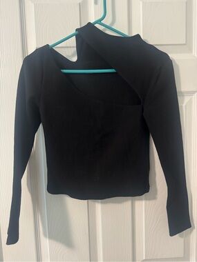 Anthropologie Black Asymmetric Cutout Long-Sleeve Top